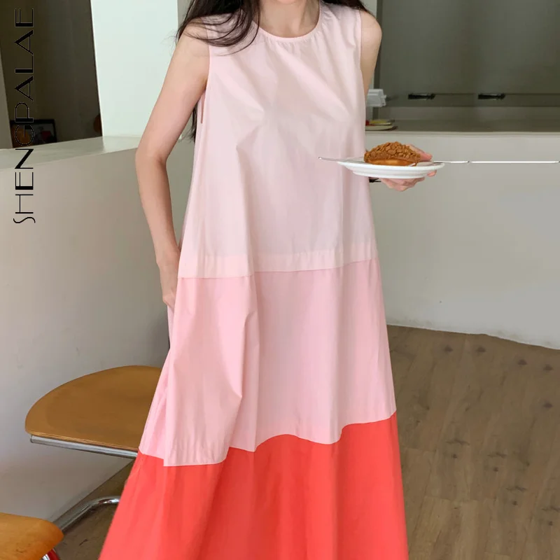 SHENGPALAE Contrast Color Dress Women's Summer 2022 New Round Neck Back Lace Up Sleeveless Mid-calf Dresses Female Tide 5E2141 
SHENGPALAE Contrast Color Dress Women's Summer 2022 New Round Neck Back Lace Up Sleeveless Mid-calf Dresses Female Tide 5E2141