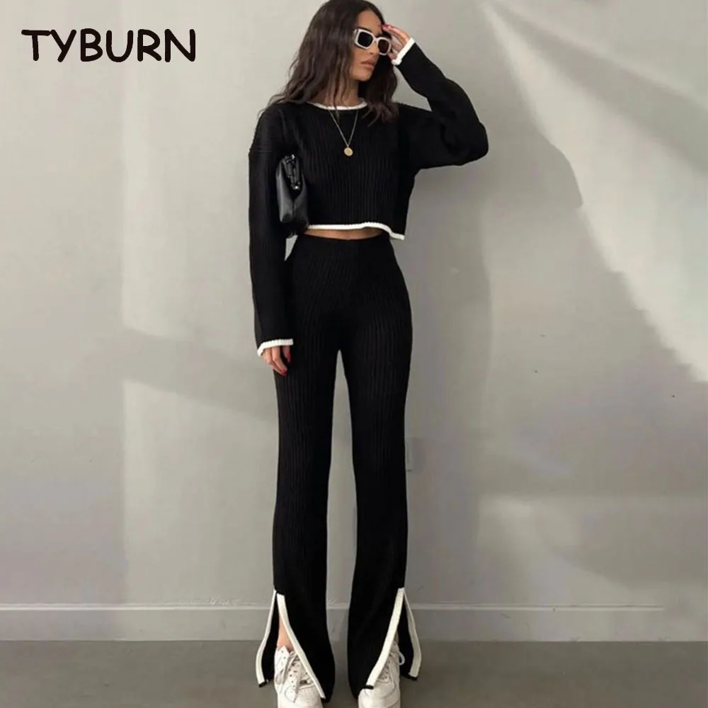 Женский контрастный комплект из двух предметов TYBURN, свитер с разрезом и широкие брюки с эластичным поясом на осень и зиму
Женский контрастный комплект из двух предметов TYBURN, свитер с разрезом и широкие брюки с эластичным поясом на осень и зиму