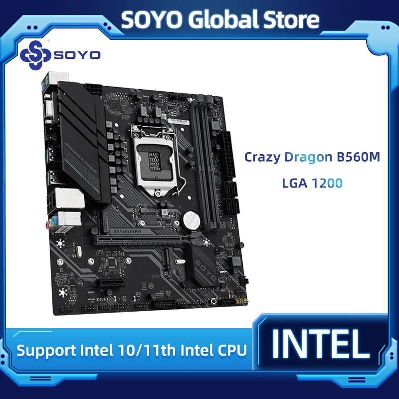 SOYO Dragon B560M Motherboard Support Intel 10/11th LGA 1200 Interface CPU NVME M.2 SATA3 SSD Dual channel DDR4 Memory Mainboard
SOYO Dragon B560M Motherboard Support Intel 10/11th LGA 1200 Interface CPU NVME M.2 SATA3 SSD Dual channel DDR4 Memory Mainboard