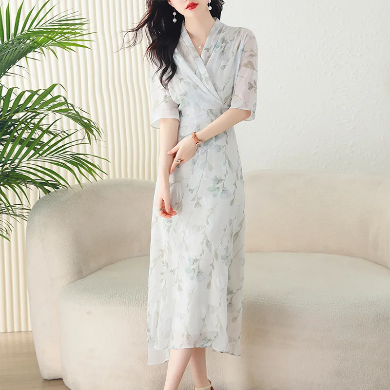 

Женское шифоновое платье средней длины, элегантное приталенное платье выше колена во французском стиле, лето 2023