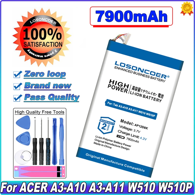 7900mAh Tablet Battery AP12D8K For ACER Iconia Tab A3-A10 A3-A11 W510 W510P 3.7V 27WH with Track Code
7900mAh Tablet Battery AP12D8K For ACER Iconia Tab A3-A10 A3-A11 W510 W510P 3.7V 27WH with Track Code