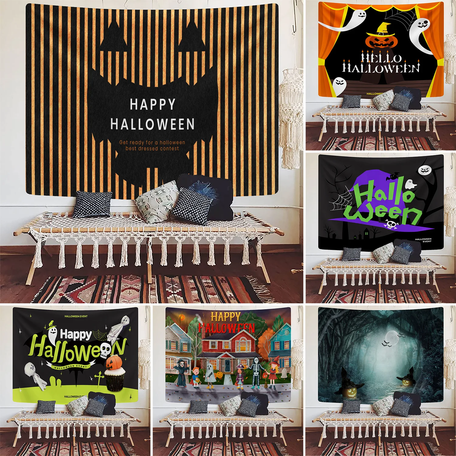 

Witch Decoration Halloween Aesthetic Room Decor Blanket Horror Pumpkin Curtains Tapestry Carpet Background Cloth Bed Cover Home