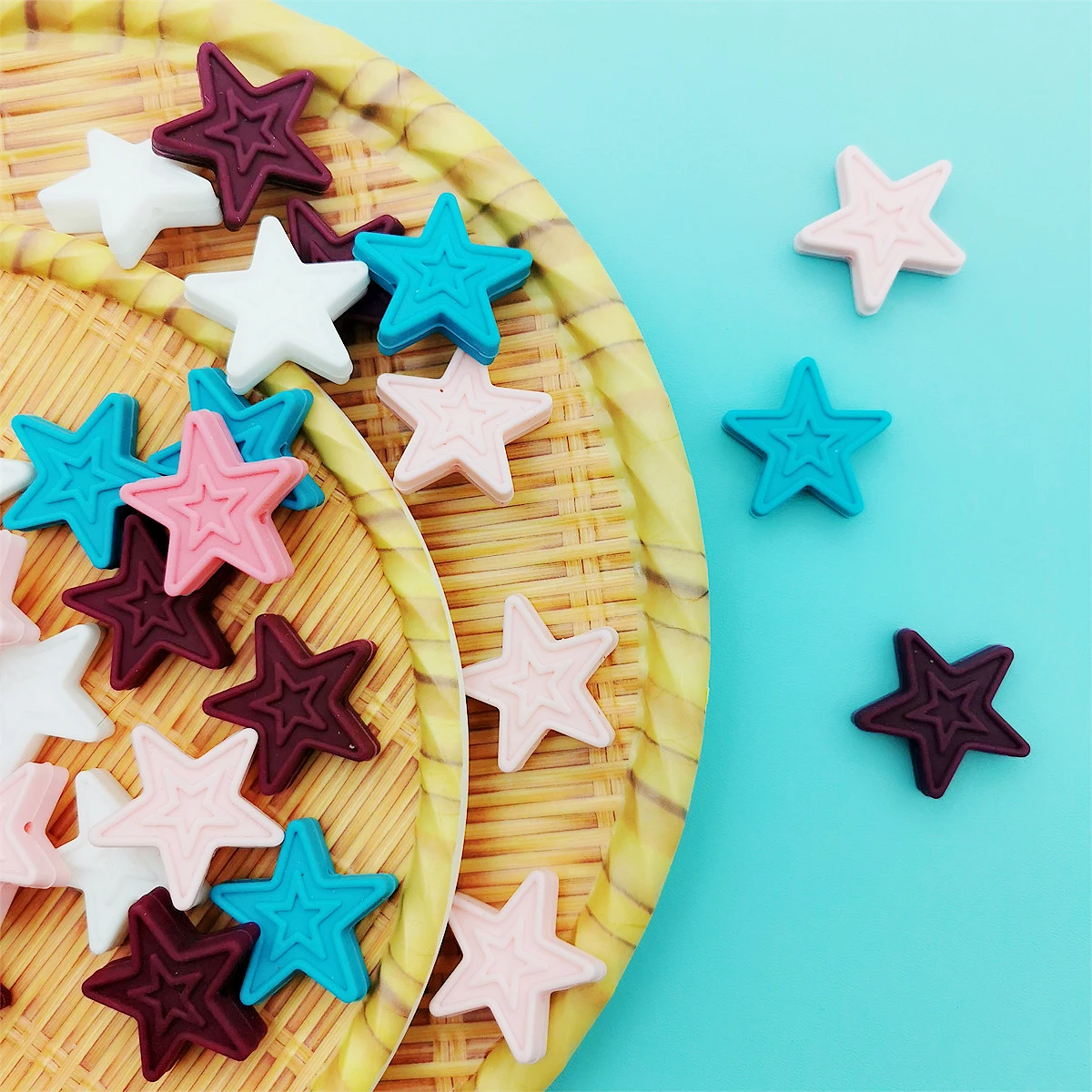 30*30mm 50pc/lot Star Silicone Beads Baby Teething Pacifier Chains Necklace Accessories Safe Food Grade Nursing Chewing Kawaii
30*30mm 50pc/lot Star Silicone Beads Baby Teething Pacifier Chains Necklace Accessories Safe Food Grade Nursing Chewing Kawaii
