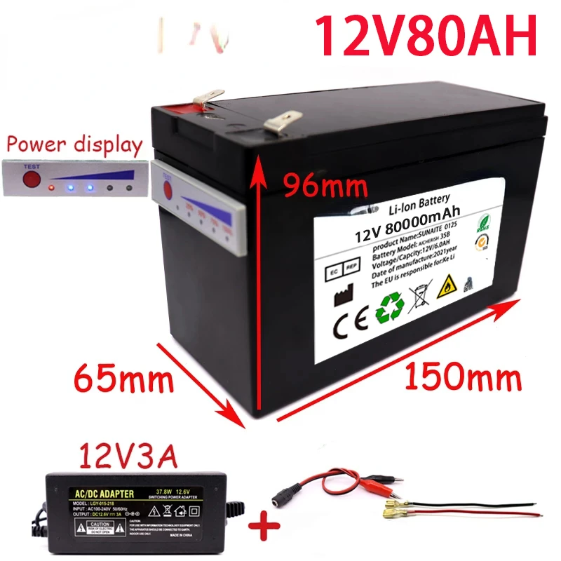 NEW 12V 80Ah 18650 Lithium Battery Pack 3S6P Built-In High Current 40A Solar Street Lamp, Xenon Lamp, Backup Power Supply, LED
NEW 12V 80Ah 18650 Lithium Battery Pack 3S6P Built-In High Current 40A Solar Street Lamp, Xenon Lamp, Backup Power Supply, LED