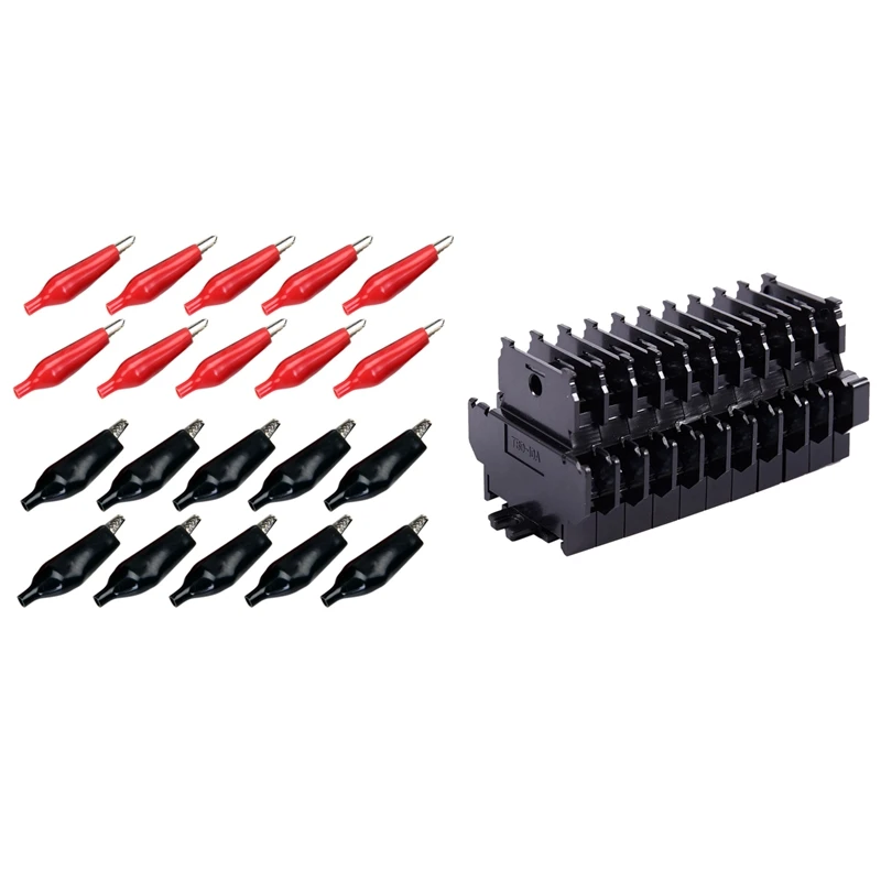 10 пар изолированных зажимов типа крокодил с 600 в 10 А 10 позиций Двухуровневая винтовая Клеммная лента 
10 пар изолированных зажимов типа крокодил с 600 в 10 А 10 позиций Двухуровневая винтовая Клеммная лента