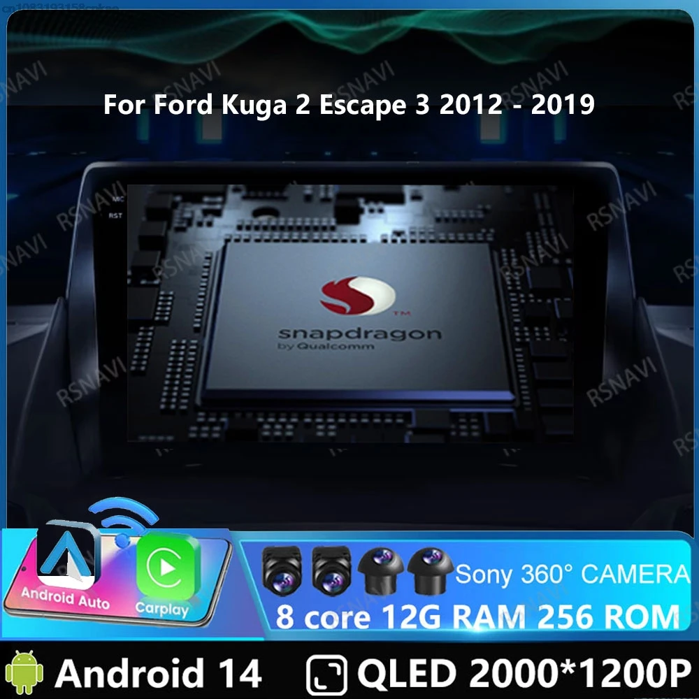 Автомобильный радиоприемник Andoird 14 для Ford Kuga 2 Escape 3 2012-2019 головное устройство BT GPS