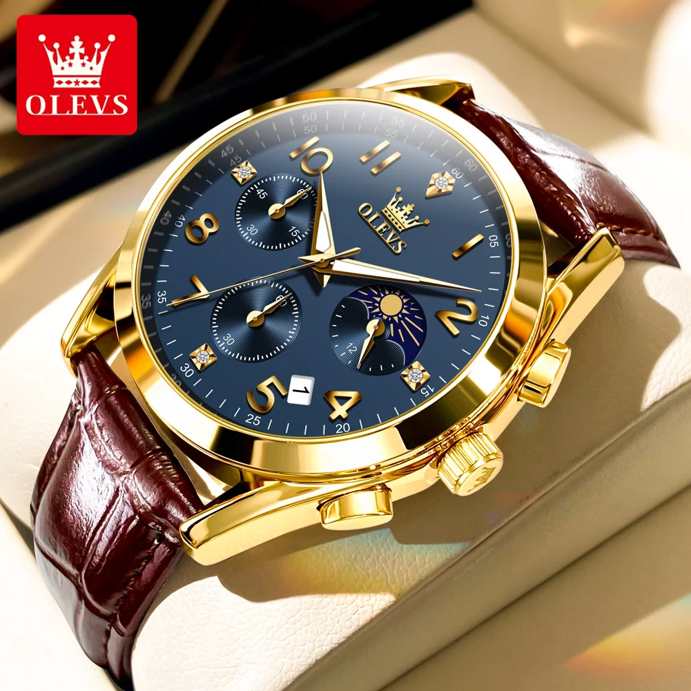 

OLEVS Original Watch for Men Top Luxury Brand Waterproof Chronograph Blue Male Wristwatches Military Sport Clock Reloj Hombre