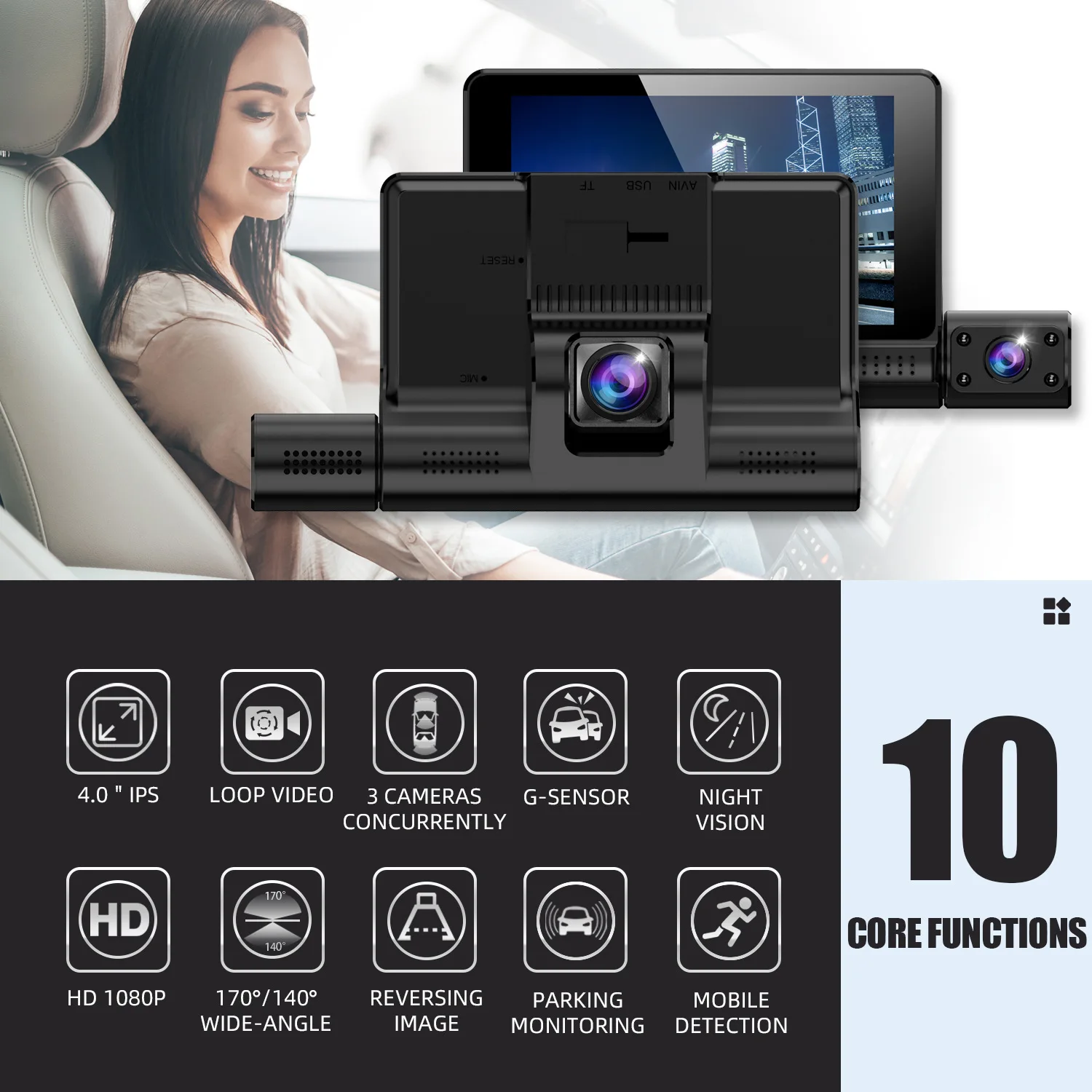 Car DVR Dash Cam Full HD 1080P 3 Cameras Vehicle Video Recorder Front+Inside+Rear Camera Auto Dash Camera Night Vision G-sensor
Car DVR Dash Cam Full HD 1080P 3 Cameras Vehicle Video Recorder Front+Inside+Rear Camera Auto Dash Camera Night Vision G-sensor