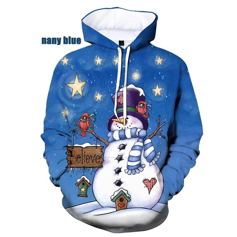 

Unisex 3D impresso boneco de neve Hoodie, roupas infantis, casual esporte tops, cervos do Natal, personalidade, outono, inverno