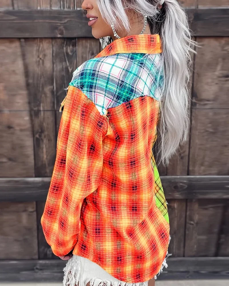 2022 Summer Women new Fashion Tops Long Sleeve Casual Turn-Down Collar Pocket Colorblock Plaid Print Button Down Shirt 
2022 Summer Women new Fashion Tops Long Sleeve Casual Turn-Down Collar Pocket Colorblock Plaid Print Button Down Shirt