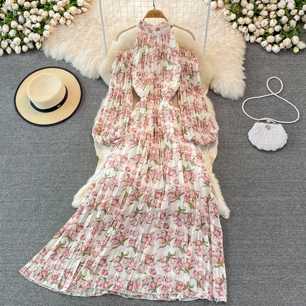 2022 New Spring Halter Neck Off-shoulder Floral Dress Women's Summer Fashion Puff Sleeves Lady Elegant Chiffon Retro Long Dress
2022 New Spring Halter Neck Off-shoulder Floral Dress Women's Summer Fashion Puff Sleeves Lady Elegant Chiffon Retro Long Dress