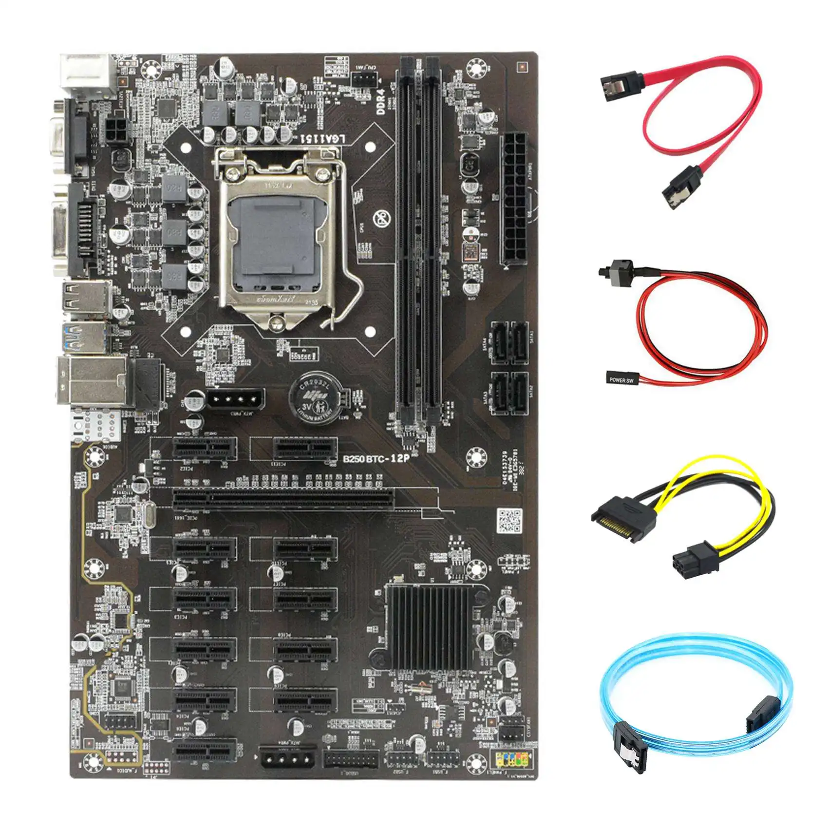 B250 BTC Miner Motherboard with SATA Serial Port Cable+SATA 15Pin To 6Pin Cable+SATA+Switch Cable 12XGraphics Card Slot
B250 BTC Miner Motherboard with SATA Serial Port Cable+SATA 15Pin To 6Pin Cable+SATA+Switch Cable 12XGraphics Card Slot