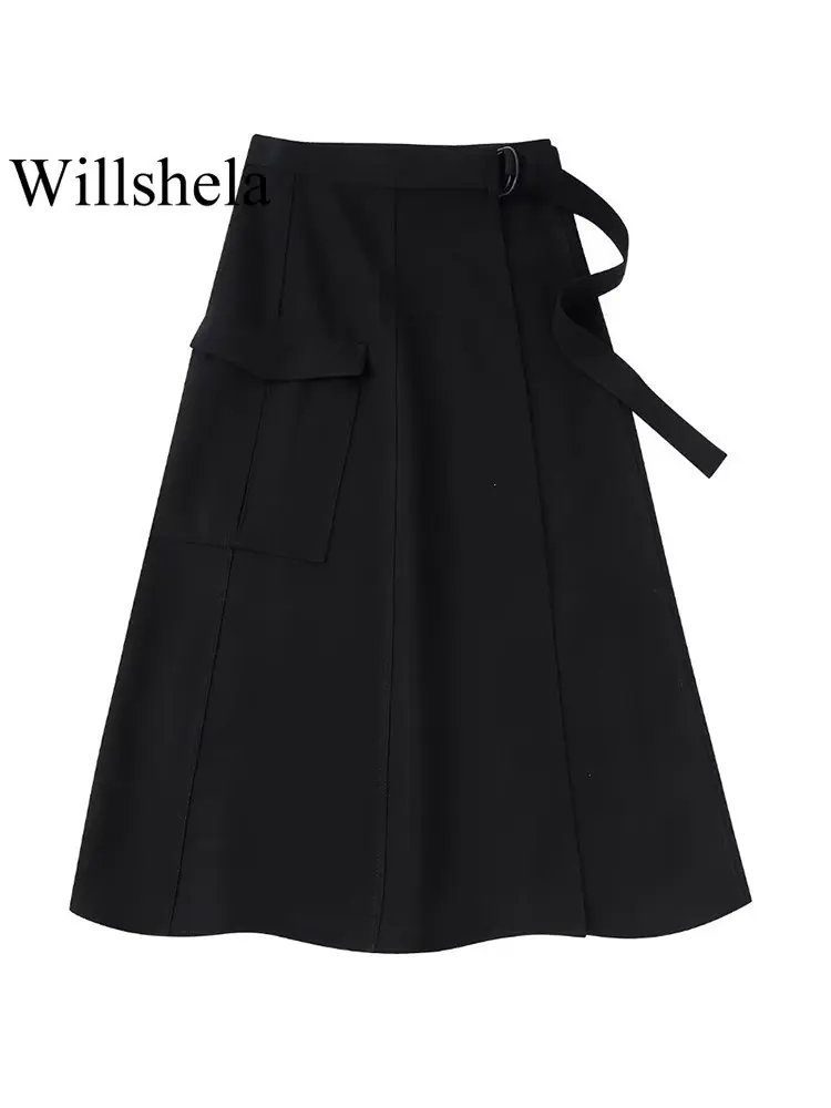 Willshela Women Fashion With Belt Pocket Solid Front Slit Midi Skirt Vintage High Waist Female Chic Lady Skirts
Willshela Women Fashion With Belt Pocket Solid Front Slit Midi Skirt Vintage High Waist Female Chic Lady Skirts