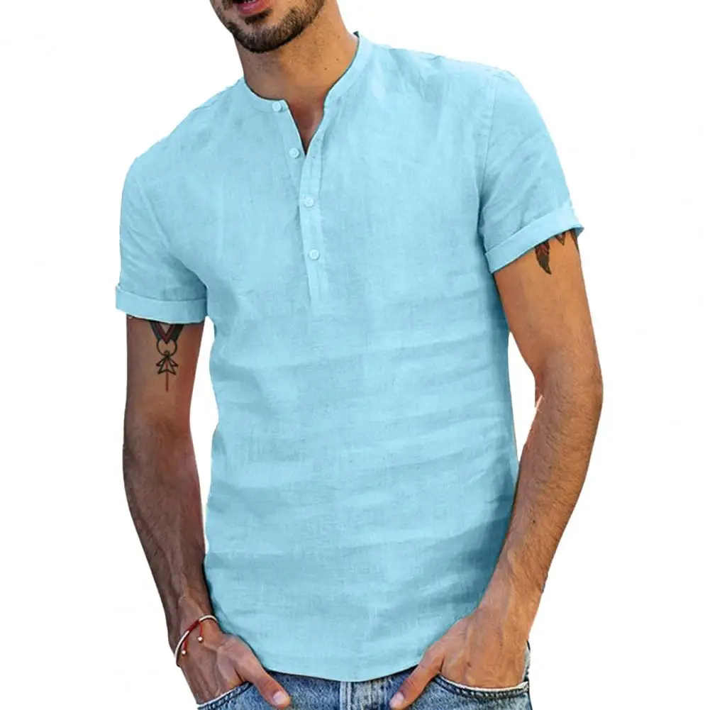 Summer Shirt Men Solid Color Stand Collar Button Short Sleeves Thin Slim Fit V Neck Summer Shirts Top Men Clothing 2023
Summer Shirt Men Solid Color Stand Collar Button Short Sleeves Thin Slim Fit V Neck Summer Shirts Top Men Clothing 2023