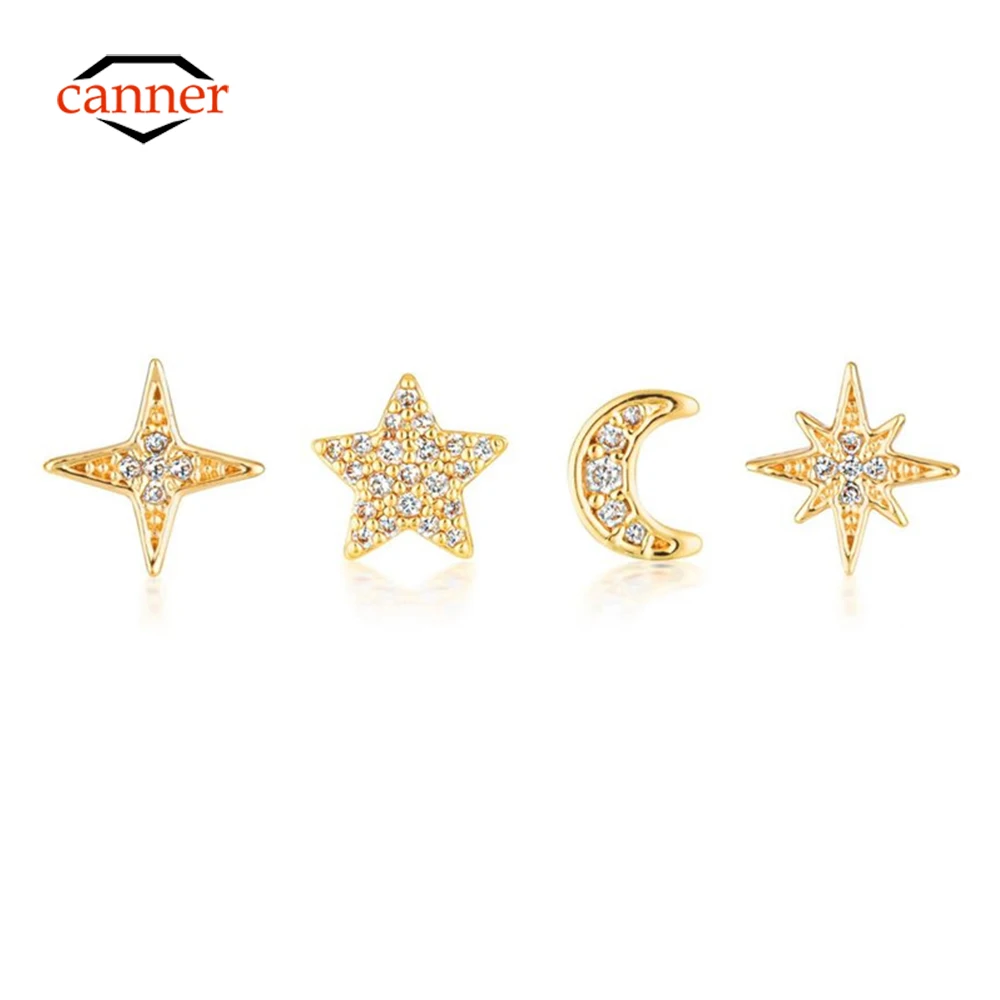 CANNER 4Pcs Set Star Moon Copper Silver Plated Earring For Women Stud Earring Cute Girl Fine Jewelry Wedding Party 18K Accessory
CANNER 4Pcs Set Star Moon Copper Silver Plated Earring For Women Stud Earring Cute Girl Fine Jewelry Wedding Party 18K Accessory