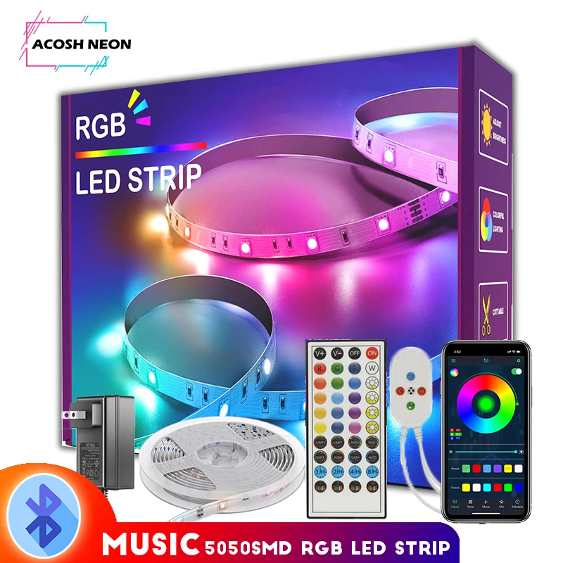 Bluetooth smart strip lights with 40keys remote control 12V led rope light bar wireless 5050smd led for bedroom room decoration
Bluetooth smart strip lights with 40keys remote control 12V led rope light bar wireless 5050smd led for bedroom room decoration