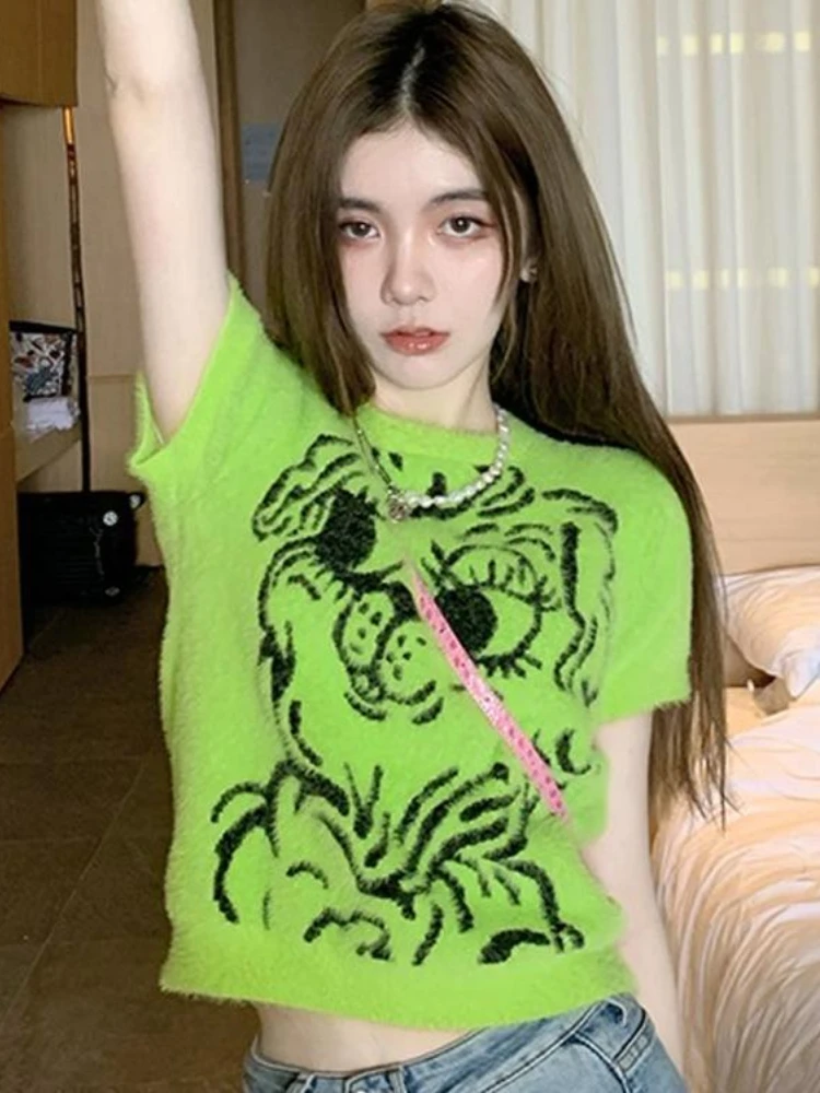 Deeptown Y2K Korean Style Graphic Print T Shirts Women Harajuku Knitted Sweater Green Crop Tops Cute Sweet Cartoon Pullover Tees
Deeptown Y2K Korean Style Graphic Print T Shirts Women Harajuku Knitted Sweater Green Crop Tops Cute Sweet Cartoon Pullover Tees