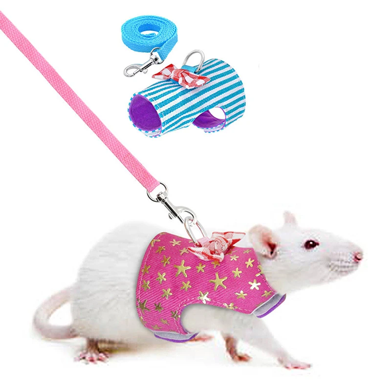 

New Small Pet Rabbit Hamster Bowtie Striped Star Harness Vest Leash Traction Rope For Baby Ferrets Pet Rats Bowknot Chest Strap
