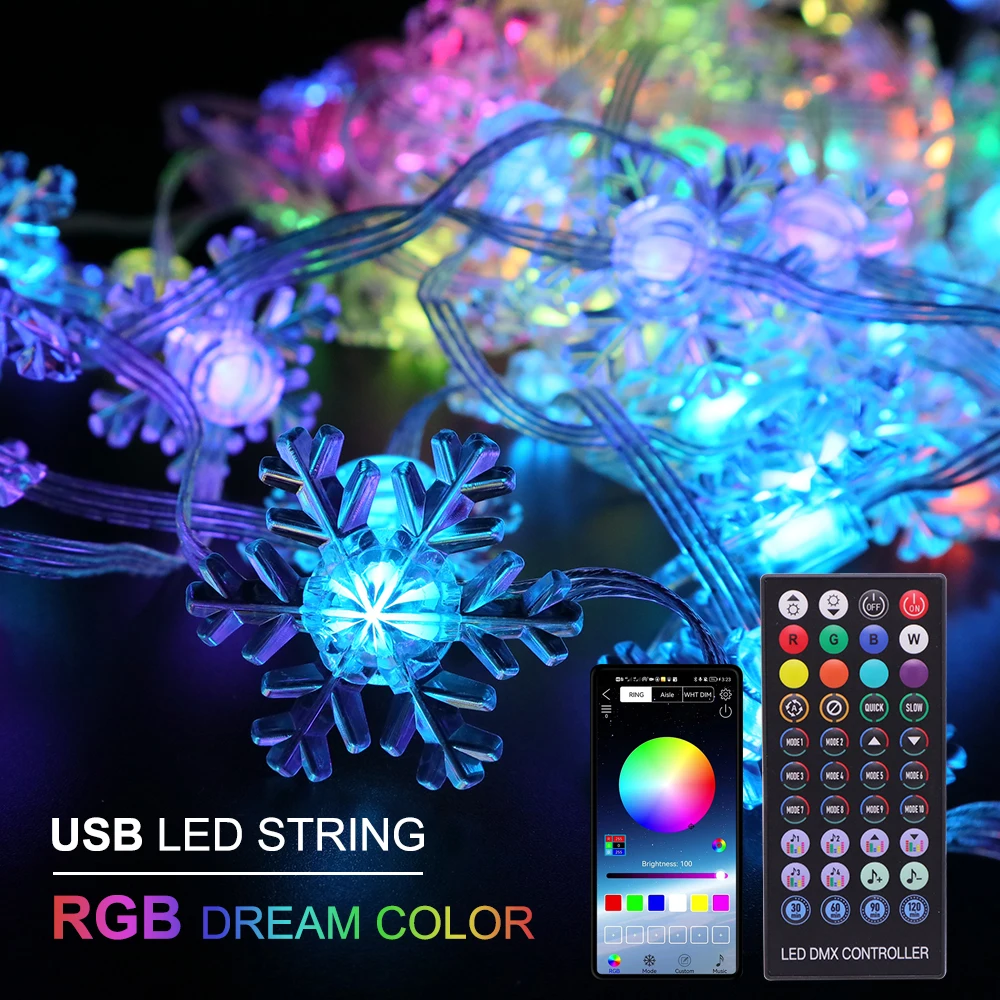 USB LED Snowflake String Lights Star Fairy Light RGB Dream Color APP Remote Control Waterproof Christmas Holiday Decoration
USB LED Snowflake String Lights Star Fairy Light RGB Dream Color APP Remote Control Waterproof Christmas Holiday Decoration