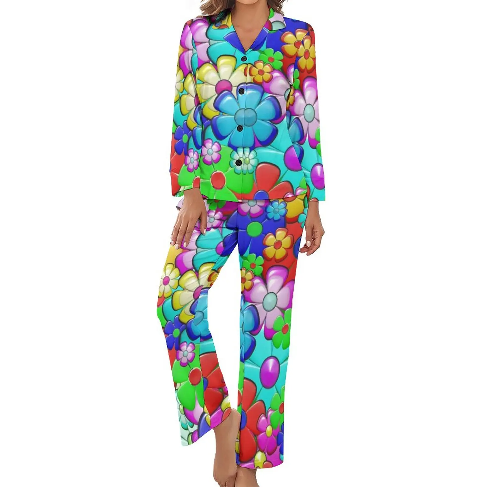 Hippie Retro Peace Pajamas Women Colorful Flower Print Elegant Nightwear Autumn Long Sleeve Two Piece Bedroom V Neck Pajama Sets
Hippie Retro Peace Pajamas Women Colorful Flower Print Elegant Nightwear Autumn Long Sleeve Two Piece Bedroom V Neck Pajama Sets