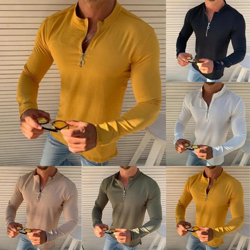 Mens T-shirt Turn Down Collar Zipper Tops Casual Slim Long Sleeve T-shirts Fashion T Shirt For Men Basic T Shirt For Men Clothes
Mens T-shirt Turn Down Collar Zipper Tops Casual Slim Long Sleeve T-shirts Fashion T Shirt For Men Basic T Shirt For Men Clothes