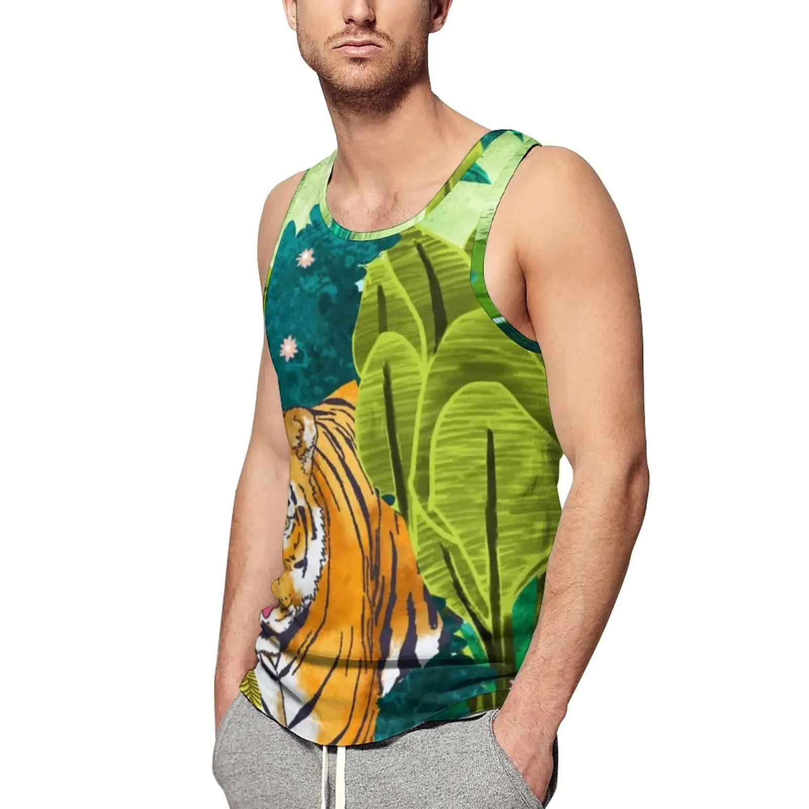 Jungle Tiger Tank Top Males Watercolor Wild Leaf Tops Beach Custom Workout Fashion Oversized Sleeveless Vests
Jungle Tiger Tank Top Males Watercolor Wild Leaf Tops Beach Custom Workout Fashion Oversized Sleeveless Vests
