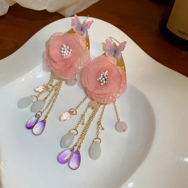 New Butterfly Organza Flower Crystal Water Drop Tassel Earrings Long Ear Hook Eardrops Fresh Pink Gothic Flower Earrings hobo
New Butterfly Organza Flower Crystal Water Drop Tassel Earrings Long Ear Hook Eardrops Fresh Pink Gothic Flower Earrings hobo