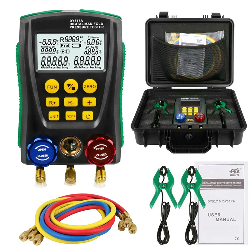 Pressure Gauge Digital Vacuum Pressure Manifold Tester Meter Refrigeration HVAC Temperature Tester Digital Manifold Gauge DY517A
Pressure Gauge Digital Vacuum Pressure Manifold Tester Meter Refrigeration HVAC Temperature Tester Digital Manifold Gauge DY517A