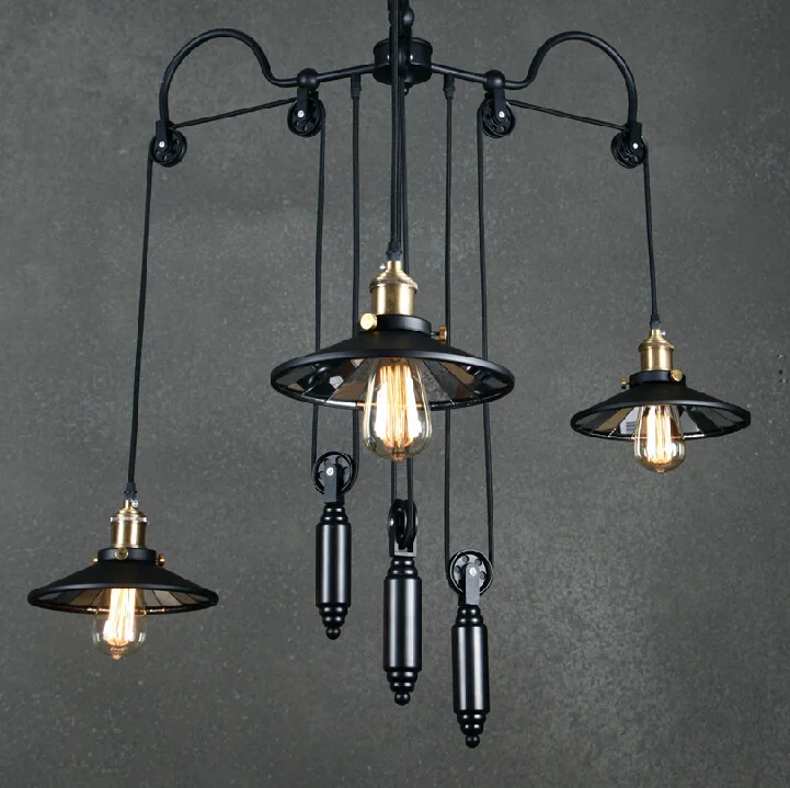 

Loft vintage pendant lights Iron Pulley Lamp Bar Kitchen Home Decoration E27 Edison Light Fixtures Free Shipping