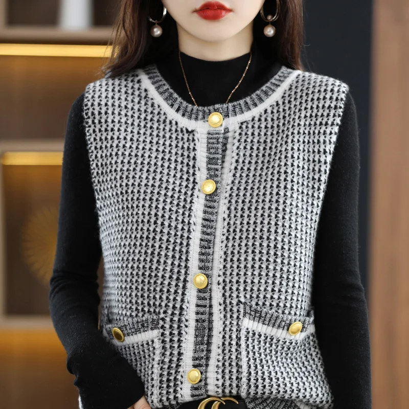 S-XXL Ladies Knit Cardigan Cashmere Vest Comfortable Soft Jacket O-Neck Sleeveless Sweater New Hot Sale Women's 100% Wool Vest
S-XXL Ladies Knit Cardigan Cashmere Vest Comfortable Soft Jacket O-Neck Sleeveless Sweater New Hot Sale Women's 100% Wool Vest