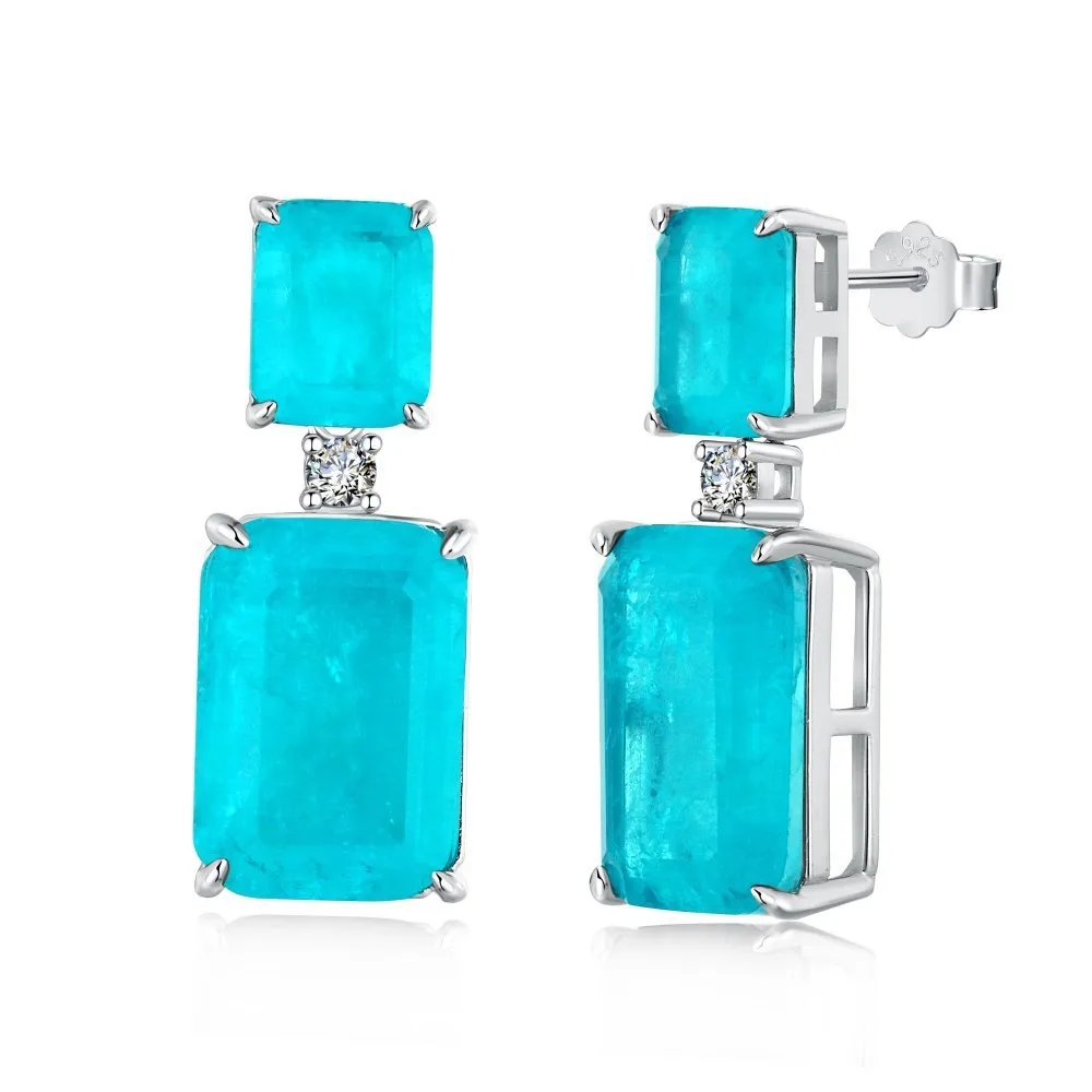 

DY110164ZFSILVER S925 Silver Fashion Simple Green Simulated Paraiba Tourmaline Rectangle Earring For Women Party Wedding Jewelry