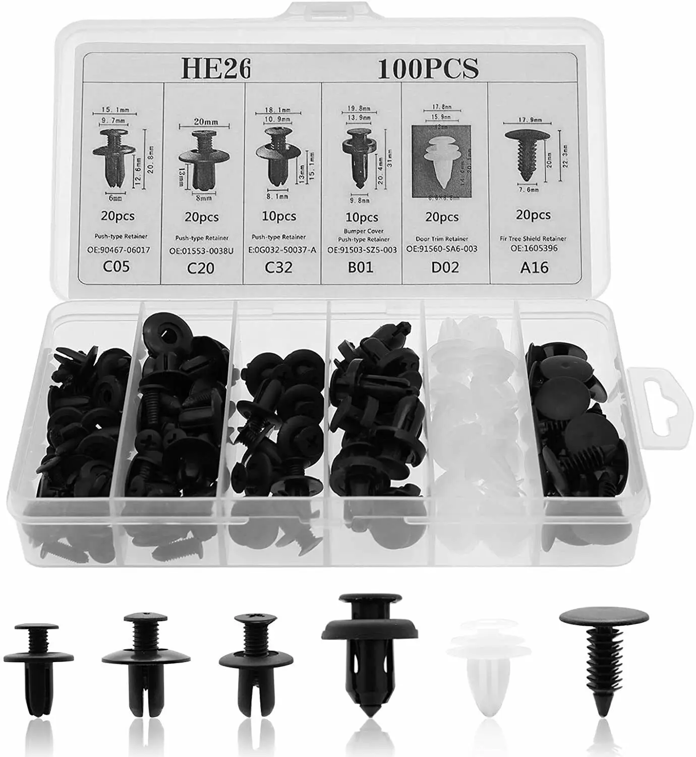 100Pcs Car Fender Clips For Car Liner Fastener Rivet Push Retainer 6 Size Universal C05 C20 C32 B01 D02 A16 20pcs For Each Type
100Pcs Car Fender Clips For Car Liner Fastener Rivet Push Retainer 6 Size Universal C05 C20 C32 B01 D02 A16 20pcs For Each Type