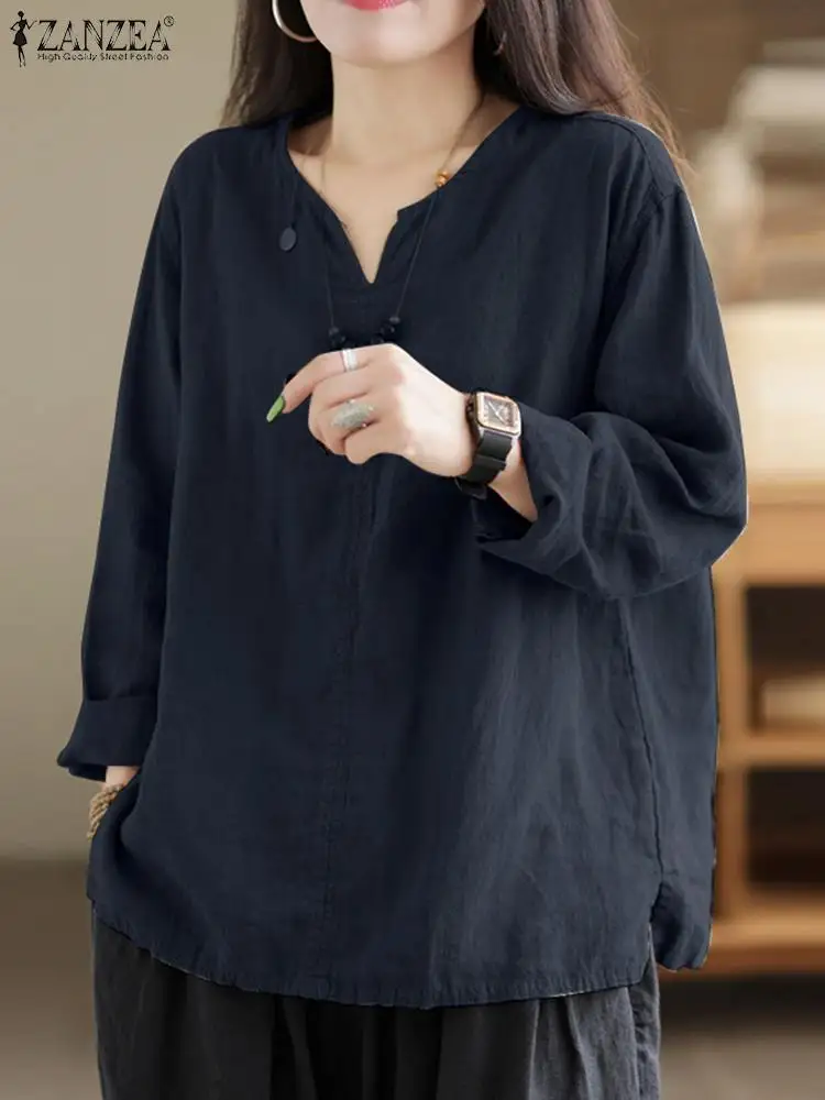 ZANZEA Vintage Solid Blouse Women Long Sleeve V-Neck Blouse Loose Work Blusas Retro Cotton Tunic Tops Autumn Elegant Shirt Mujer 
ZANZEA Vintage Solid Blouse Women Long Sleeve V-Neck Blouse Loose Work Blusas Retro Cotton Tunic Tops Autumn Elegant Shirt Mujer