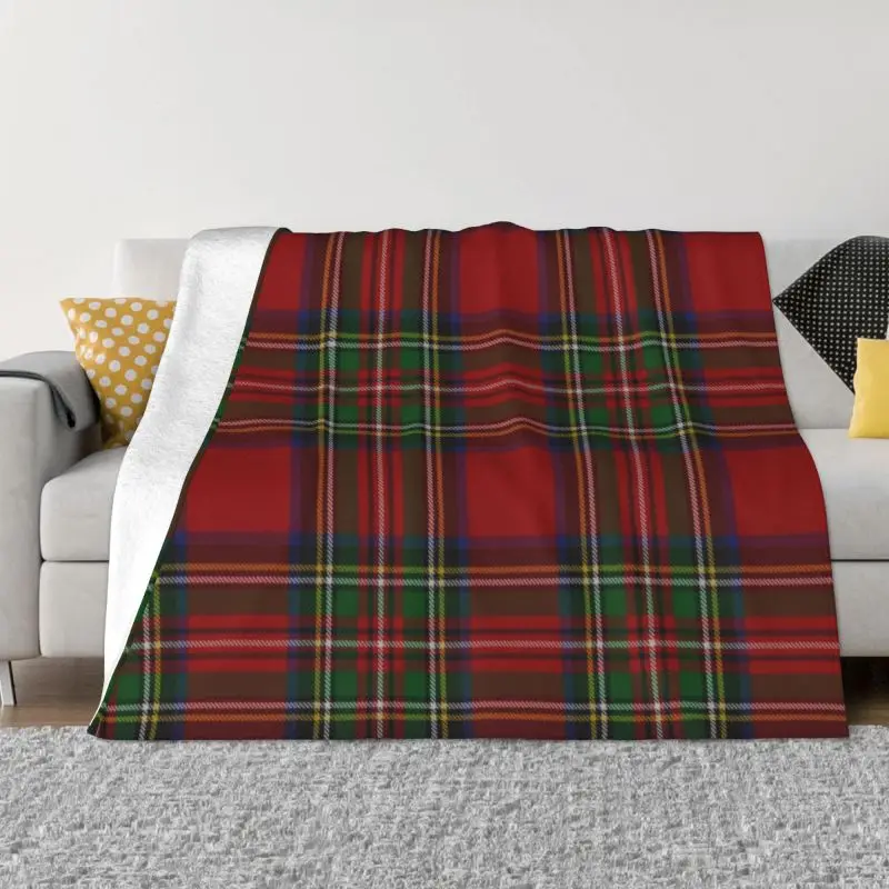 

Royal Stewart Tartan Clan Sofa Fleece Throw Blanket Warm Flannel Geometric Gingham Blankets for Bedding Home Couch Bedspreads
