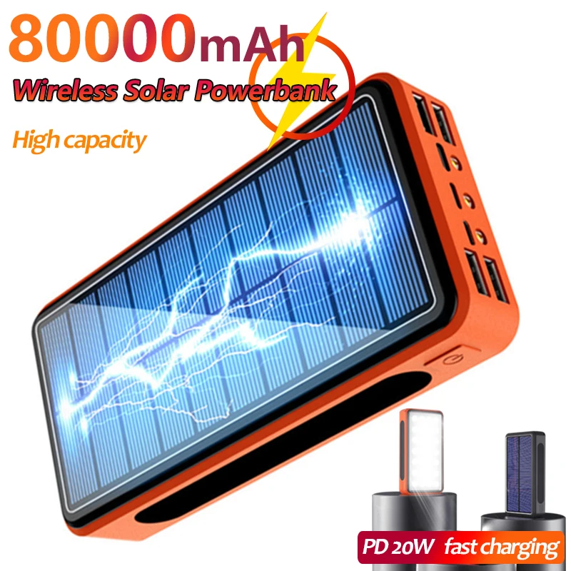 80000mAh Large-capacity Solar Wireless for Xiaomi IPhone Samsung 4USB Port with LED Light External Battery Power Bank Charger
80000mAh Large-capacity Solar Wireless for Xiaomi IPhone Samsung 4USB Port with LED Light External Battery Power Bank Charger
