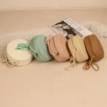 Rattan Knitted Candy Color Small Handbag Round Straw Bag Women Woven Beach Crossbody Bag for Ladies Cute Shoulder Bag