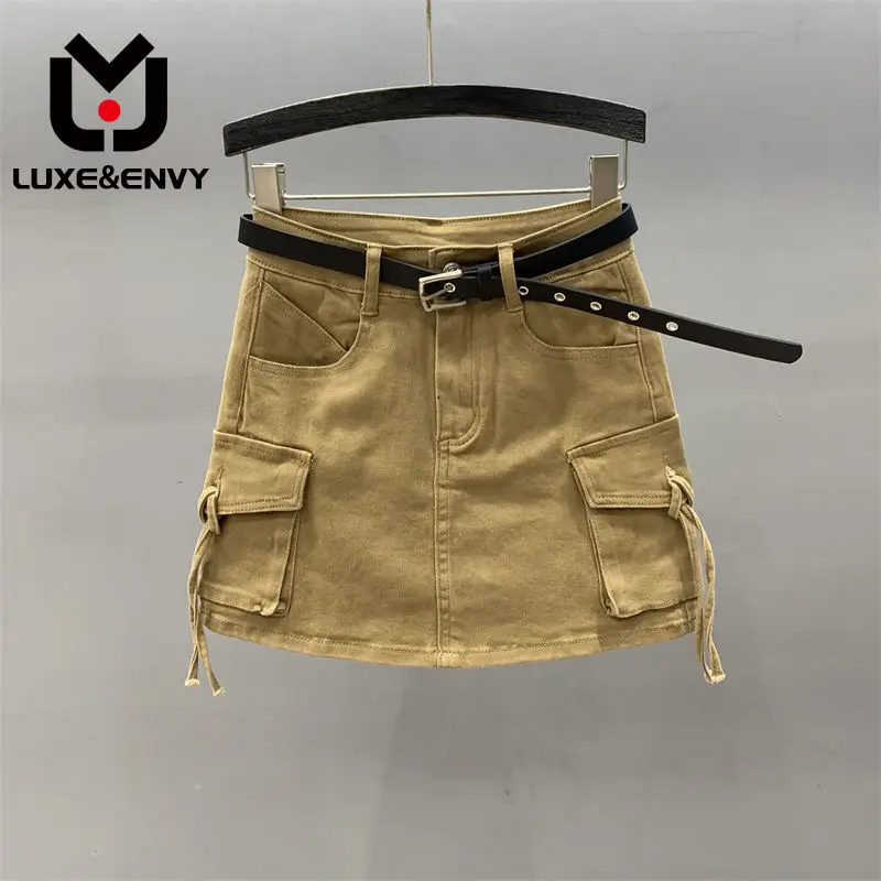 LUXE&ENVY Military Green High Waist Denim Short Skirt Women 2023 Summer, Small Design, Girl A-line Work Dress, Half Body Wrap
LUXE&ENVY Military Green High Waist Denim Short Skirt Women 2023 Summer, Small Design, Girl A-line Work Dress, Half Body Wrap