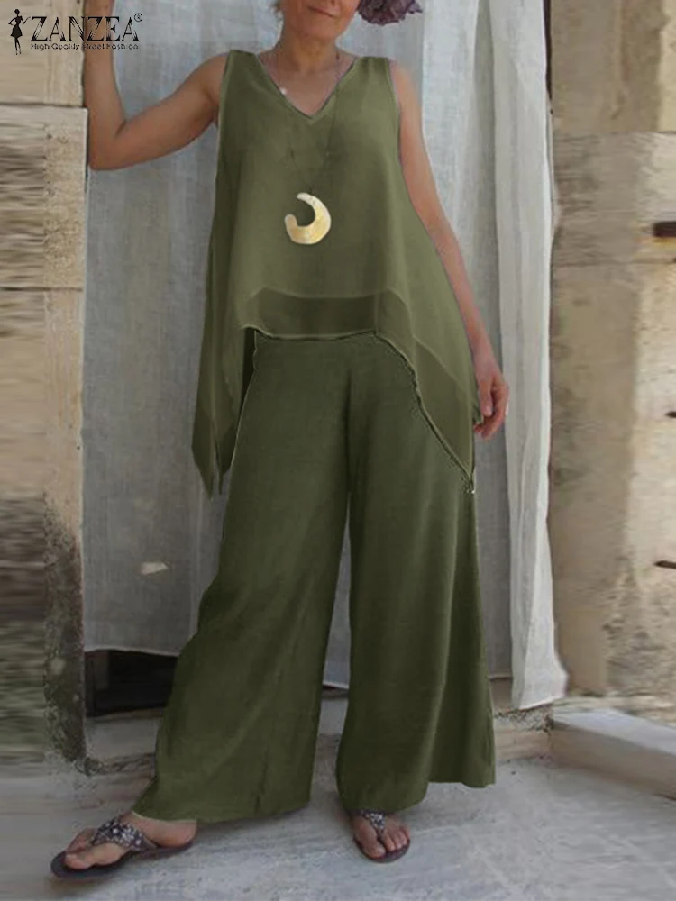 Fashion Solid Suit Women Matching Sets ZANZEA Casual Summer Outifits Female Asymmetrical Blouse Wide Leg Pants Tracksuits
Fashion Solid Suit Women Matching Sets ZANZEA Casual Summer Outifits Female Asymmetrical Blouse Wide Leg Pants Tracksuits