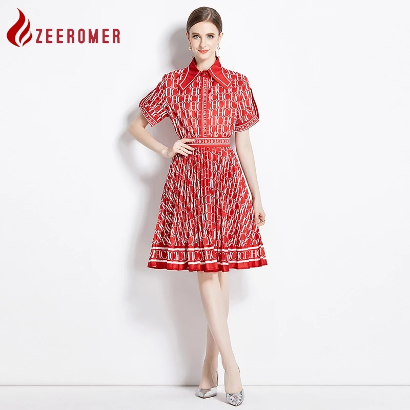 2023 Summer Fashion Letters Print Two Piece Set Women Short Sleeve Single Breasted Blouses Tops + High Waist Pleated Skirt Suit 
2023 Summer Fashion Letters Print Two Piece Set Women Short Sleeve Single Breasted Blouses Tops + High Waist Pleated Skirt Suit