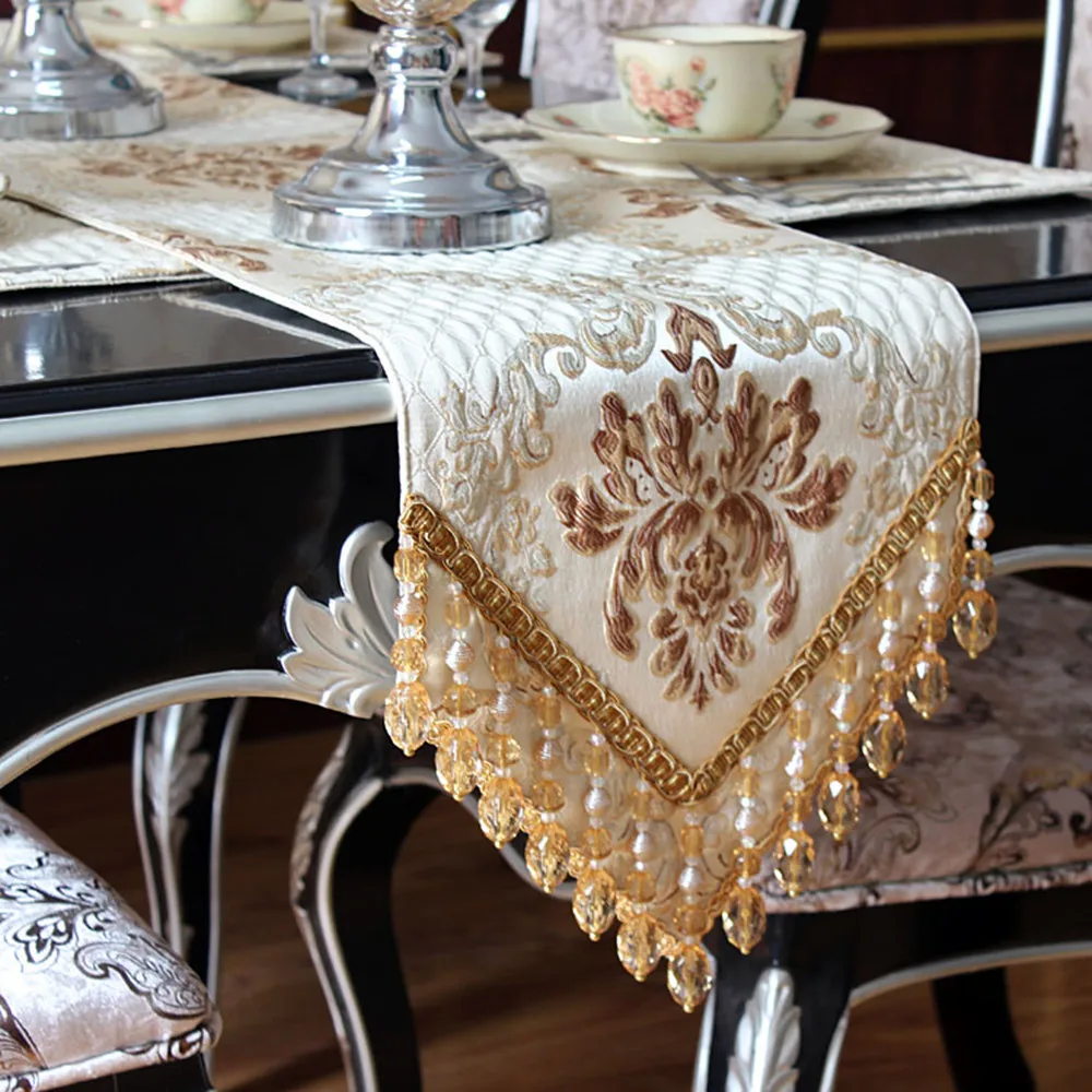 Beige Royal Luxury Jacquard Table Runner European Delicate Tassel Pendant Tablecloth Table Cover for Wedding Hotel Dinner Party
Beige Royal Luxury Jacquard Table Runner European Delicate Tassel Pendant Tablecloth Table Cover for Wedding Hotel Dinner Party