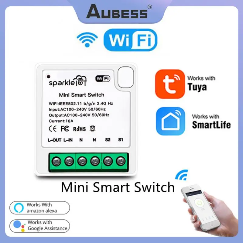 Умный мини-выключатель Tuya с Wi-Fi, 16 А 
Умный мини-выключатель Tuya с Wi-Fi, 16 А