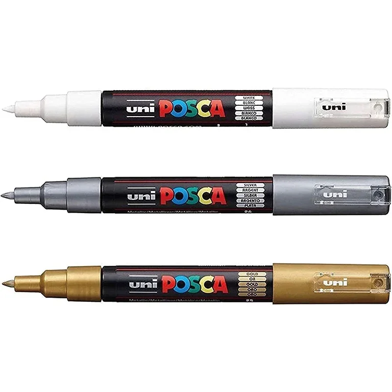 3PC Uni Posca PC-1M Paint Art Marker Pens Fabric Glass Metal Pen White Gold Silver Non Alcohol - Odorless Water Resistant Maker
3PC Uni Posca PC-1M Paint Art Marker Pens Fabric Glass Metal Pen White Gold Silver Non Alcohol - Odorless Water Resistant Maker