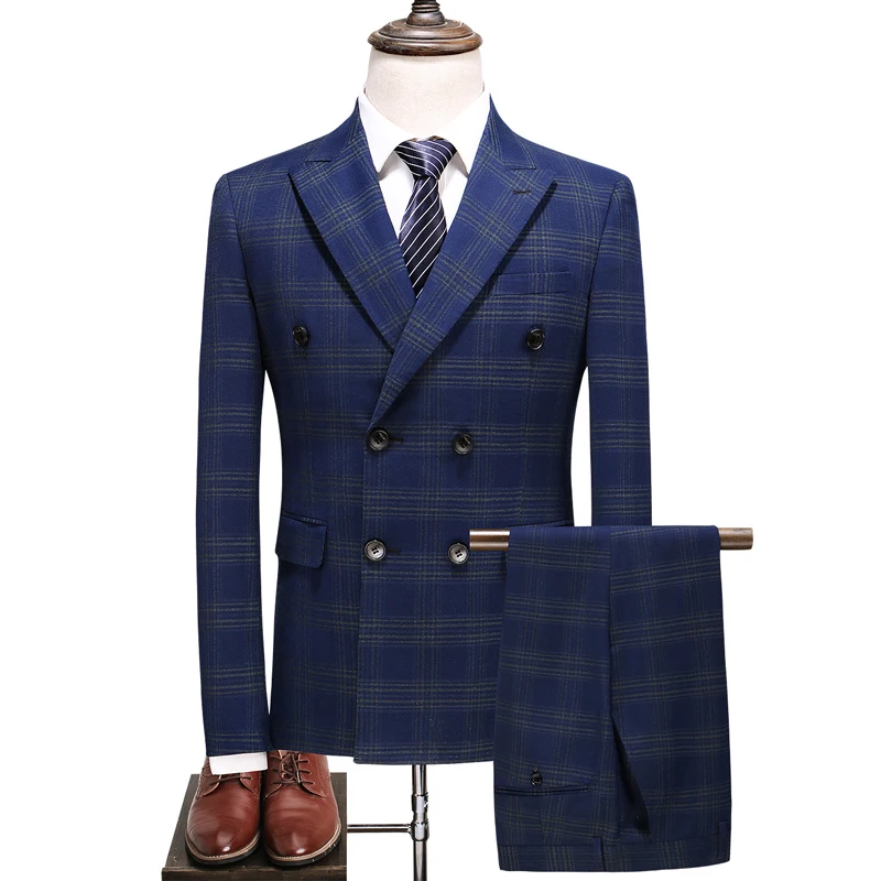 

(Jacket+Vest+Pants) 2023 Boutique Fashion Men's Plaid Casual Business Suits High-end Social Formal Suit 3 Pcs Set Groom Wedding