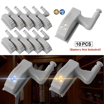 10Pcs Universal LED Inner Hinge Lamp Cabinet Induction Lights Wardrobe Cupboard Sensor Lights Bedroom Kitchen Closet Night Lamp