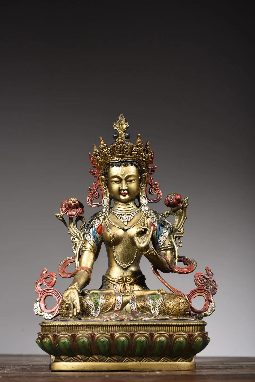 11" Tibetan Temple Collection Old Bronze Painted Seven-eyed Tara white tara lotus platform worship buddha Town House Exorcism
11" Tibetan Temple Collection Old Bronze Painted Seven-eyed Tara white tara lotus platform worship buddha Town House Exorcism