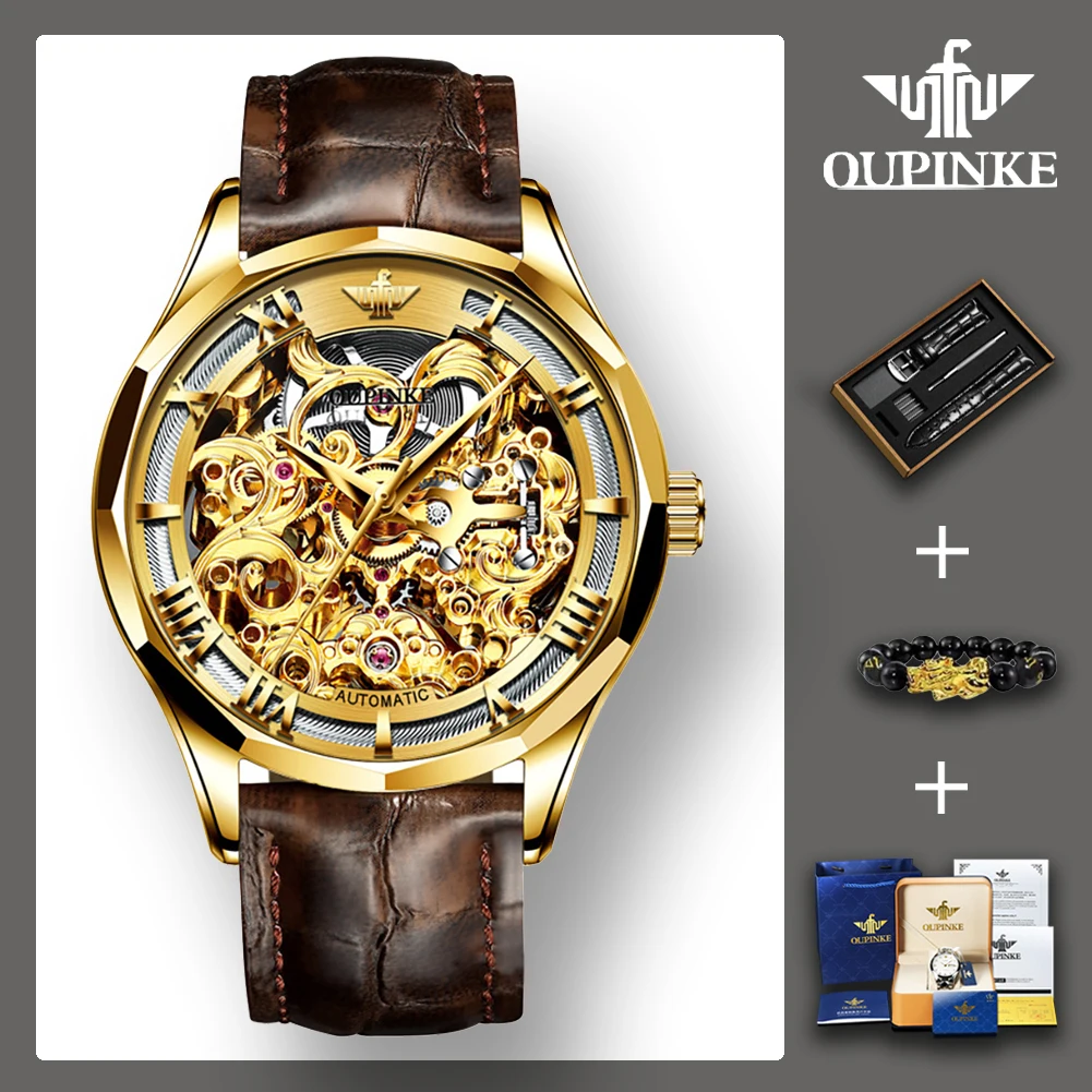 OUPINKE Full-automatic Hollow-carved Genuine Leather Strap Men Wristwatch Automatic Mechanical Business Waterproof Watch for Men
OUPINKE Full-automatic Hollow-carved Genuine Leather Strap Men Wristwatch Automatic Mechanical Business Waterproof Watch for Men