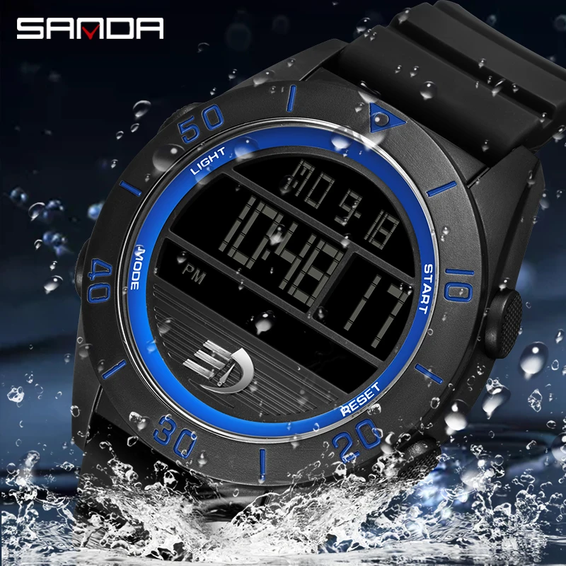 

SANDA Digital Watch Men Military Army Sport Chronograph Date Wristwatch TPU Band Week 50m Waterproof Male Electronic Clock 6085