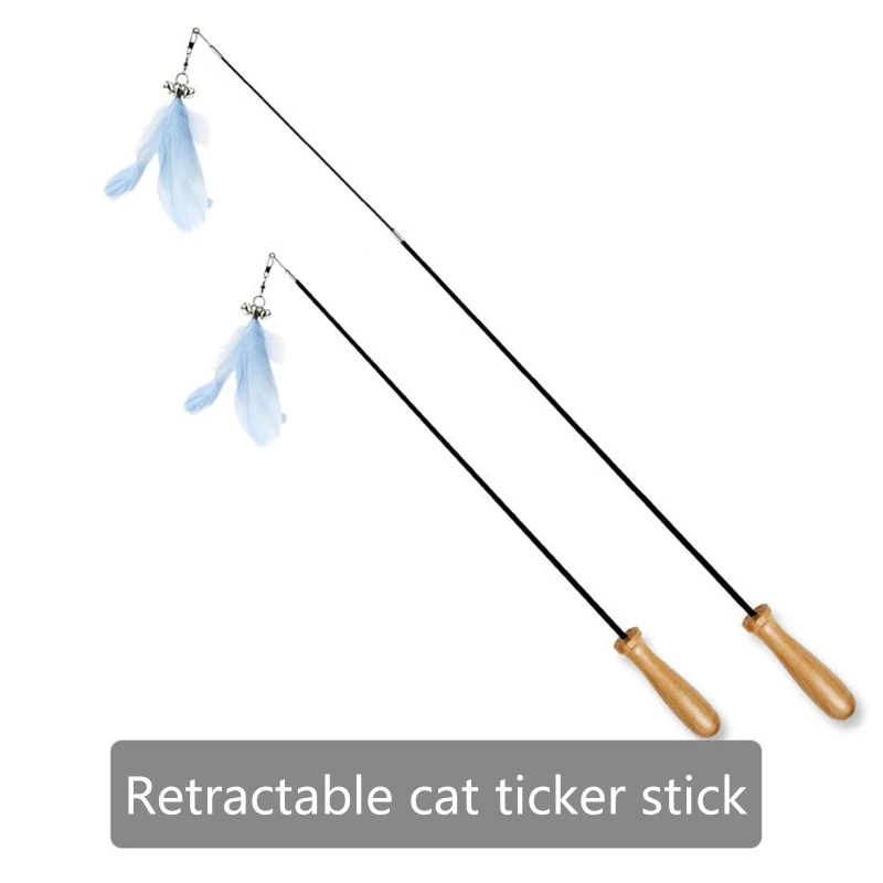 

Interactive Cat Toys Feather Teaser Toy with Bell Flexible Retractable Pole Wand Teasing Stick with Sound for Kittens