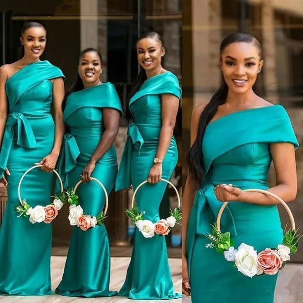 2022 Bridesmaid Dresses One Shoulder Hand Made Bow Sweep Train Silk Satin Mermaid Wedding Party Bridesmaid Gowns Zipper Back
2022 Bridesmaid Dresses One Shoulder Hand Made Bow Sweep Train Silk Satin Mermaid Wedding Party Bridesmaid Gowns Zipper Back
