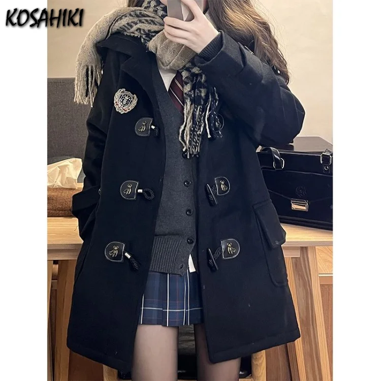 Студенческие куртки JK для девушек, корейская мода, женские куртки из смешанной шерсти с пряжкой-Рогом, осень 2023, Женская длинная куртка средней длины Y2k
Студенческие куртки JK для девушек, корейская мода, женские куртки из смешанной шерсти с пряжкой-Рогом, осень 2023, Женская длинная куртка средней длины Y2k